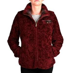 PENDLETON Fuzzy Sherpa Full Zip Jacket Women M Burgundy Cozy Outdoor Travel EUC